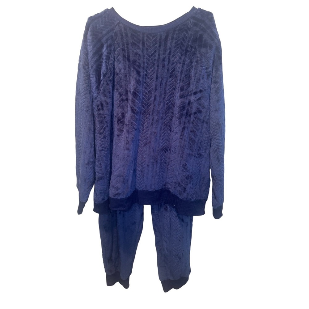 Cuddl Duds Womens Navy Blue Plush Chevron Fleece Pajama Set 2X NEW Cozy Lounge